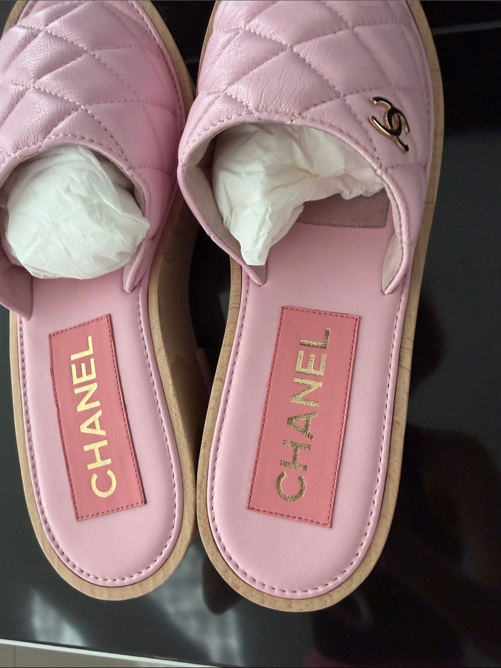 CHANEL Pink Quilted Leather Slide Mules with Gold CC--FLASH SELL-- - Picture 2 of 11